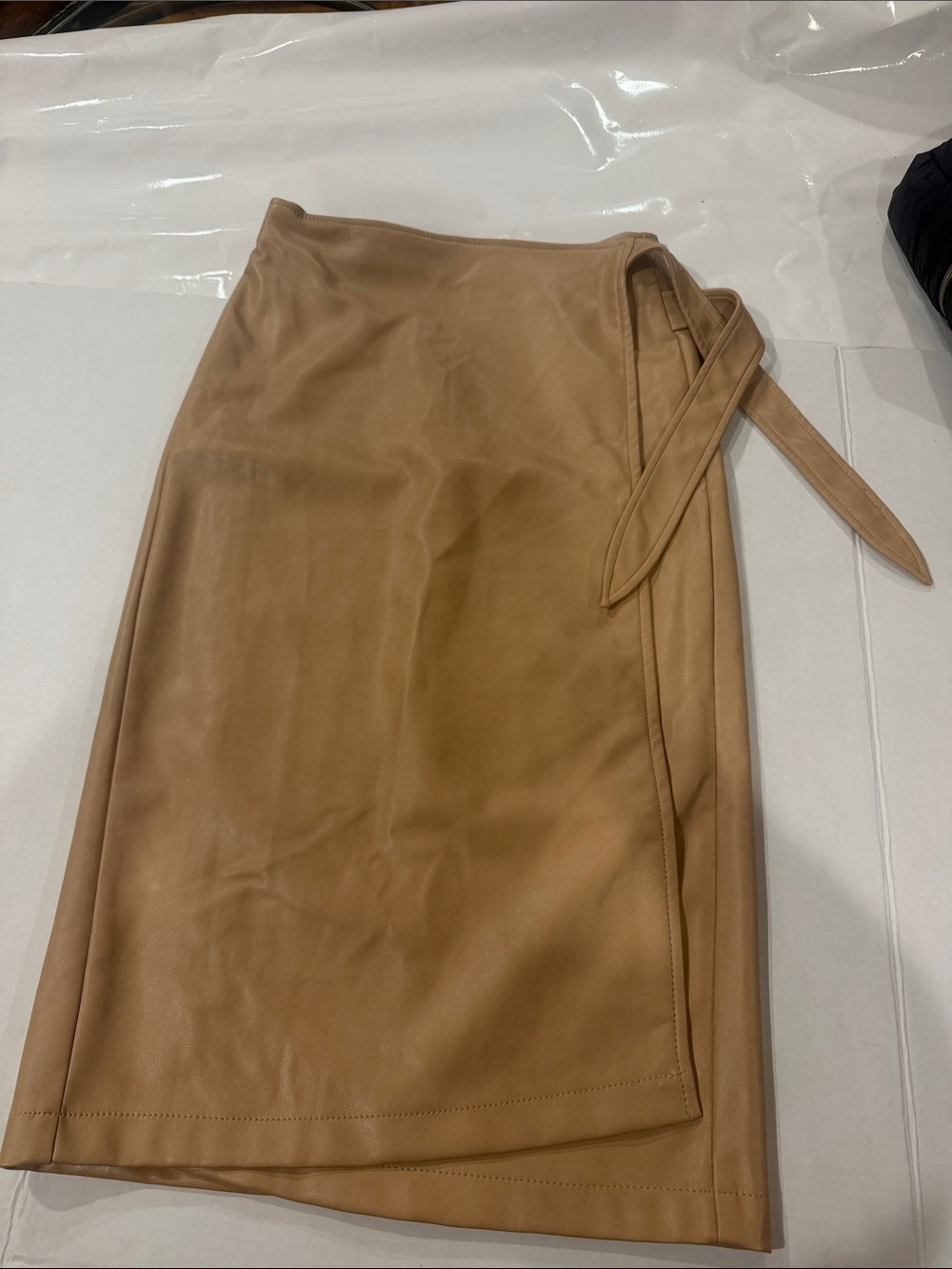 7 For All Mankind Tan Faux Leather Wrap Pencil Skirt